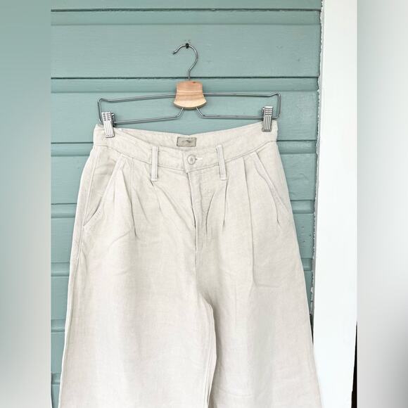 Mother high waisted pouty prep heel pants ultra wide leg linen lyocell cream 28 - Picture 5 of 16